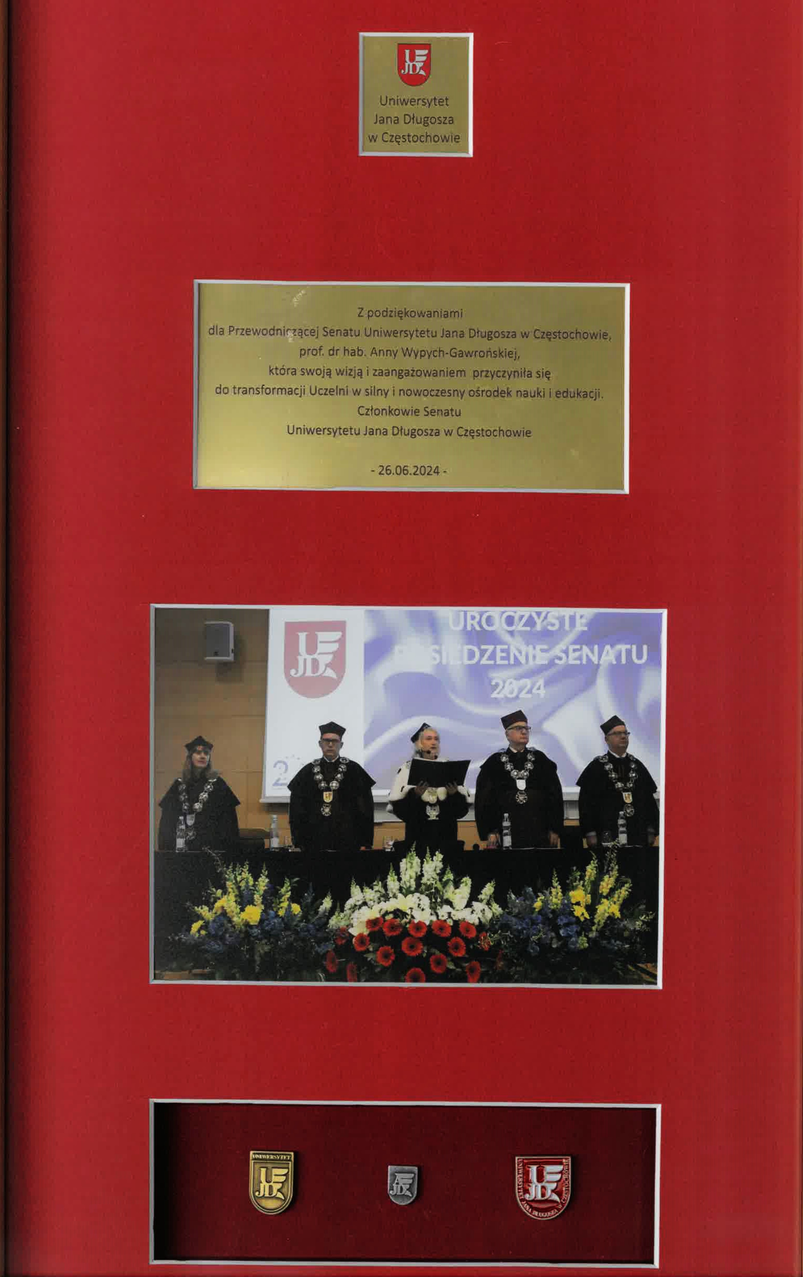 A commemorative congratulatory plaque