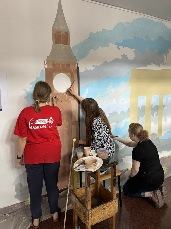 Students creating the mural